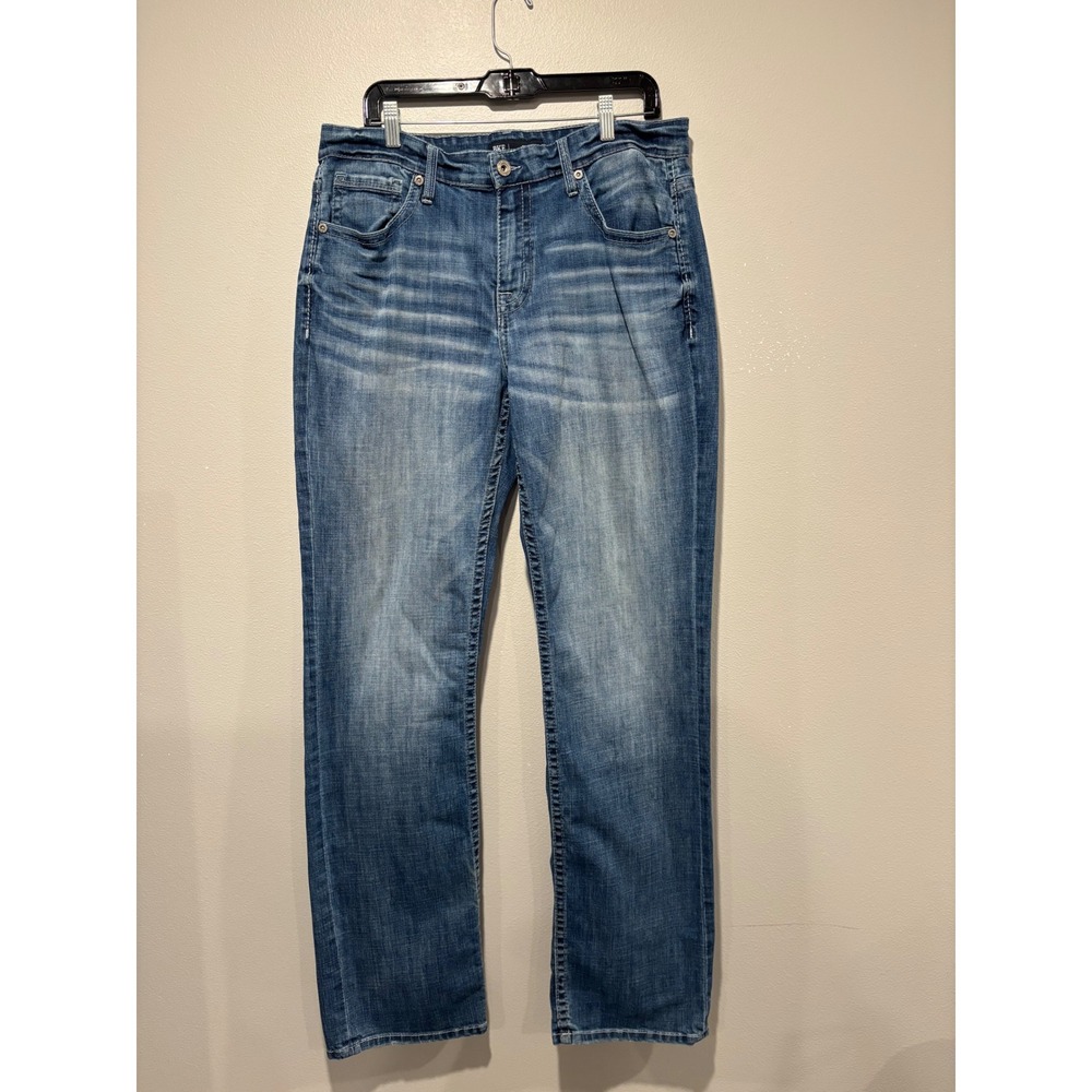 BKE Tyler Straight Leg Jeans Mens 33x34 Medium Wash Blue Denim Contrast Stitch